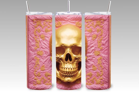 3D Inflated Gold Skull 20oz Tumbler Wrap Design