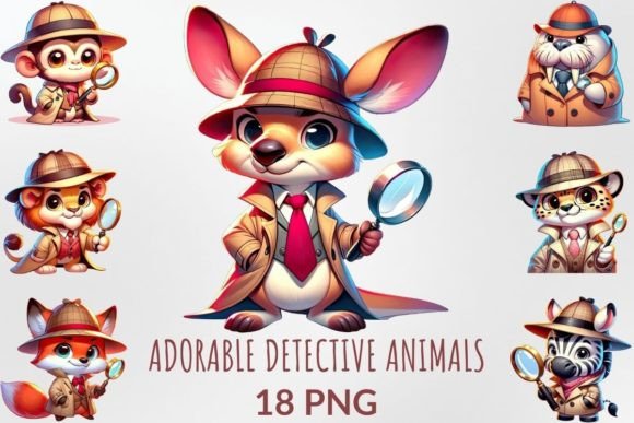 Adorable Detective Animal Sublimation Designs
