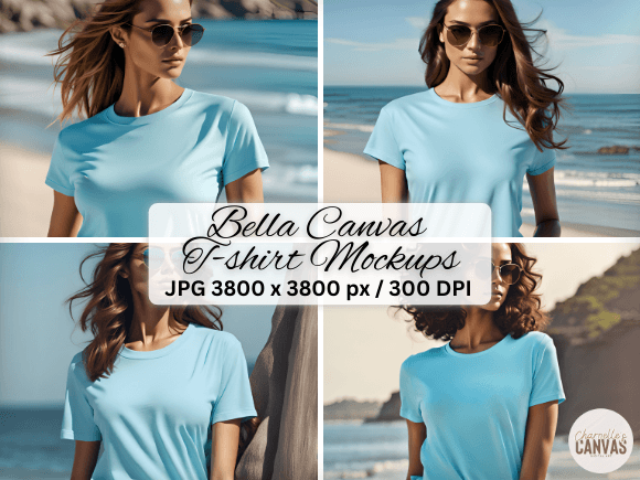 Beach Themed Blue T-shirt Mockup Set: Strategic Visual Merchandising for Summer Collections