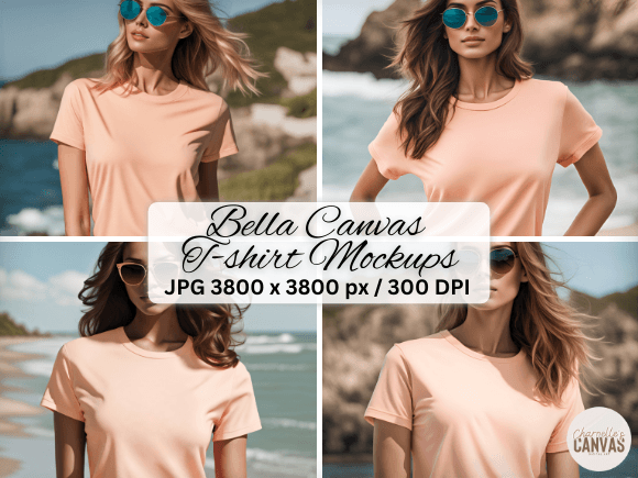Beach Themed Peach T-Shirt Mockup Set