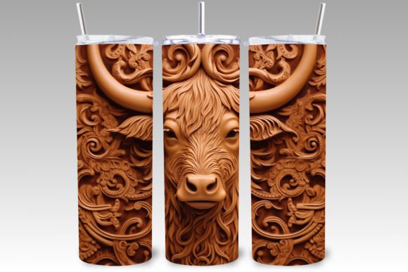 Elevating Sublimation Businesses with the 3D Leather Highland Cow Tumbler Wrap PNG
