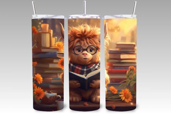 Highland Cow Reading Books Tumbler Wrap Guide