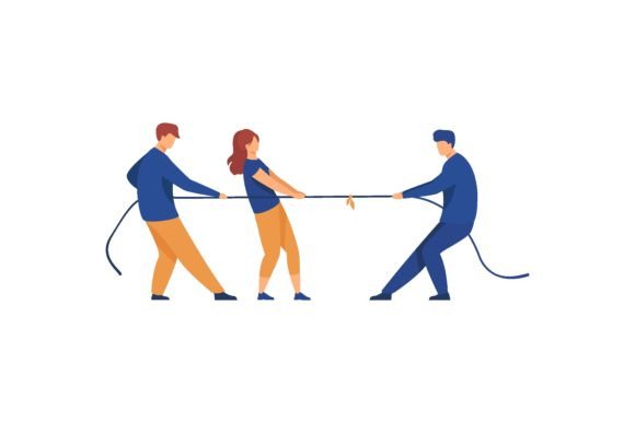 People Pulling Opposite Ends of Rope Fla Vector Art