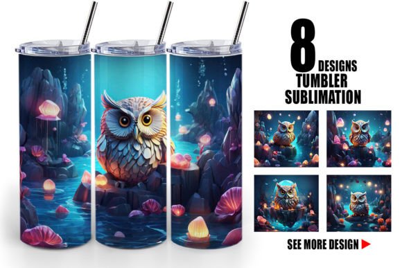 Tumbler Owl Perched on Rock Sublimation Design