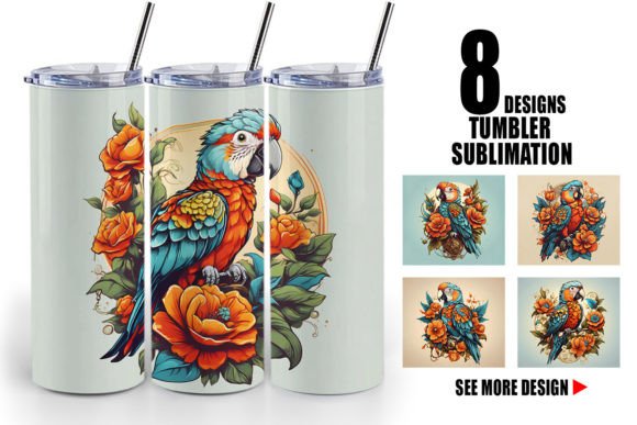 Tumbler Parrot and Flower Sublimation Designs
